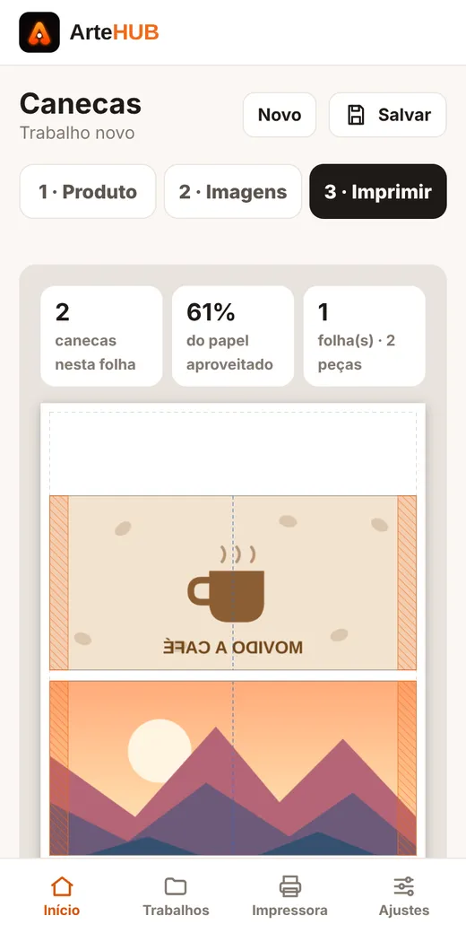 Duas artes de caneca espelhadas para sublimação no celular